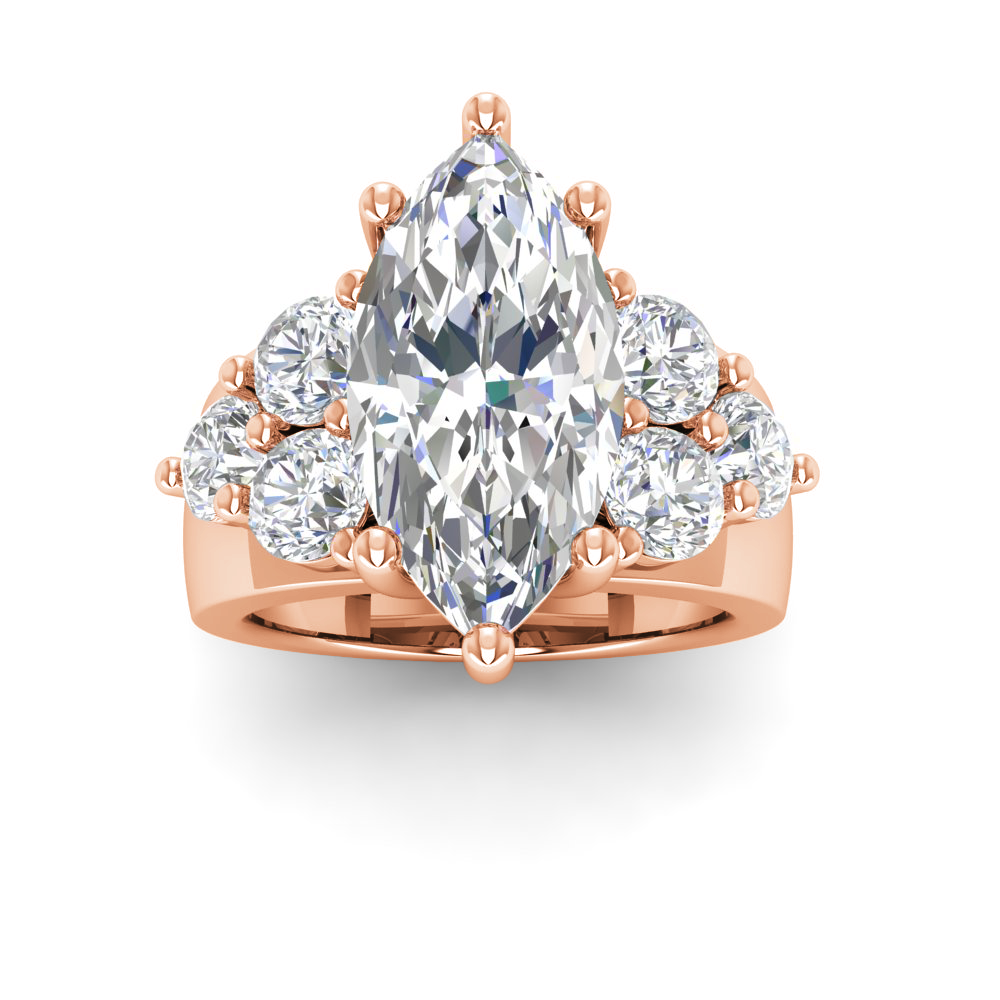6 Ct Marquise Near Colorless Lab Diamond & 2 Ctw Side Lab Diamond Cluster Statement Engagement Ring