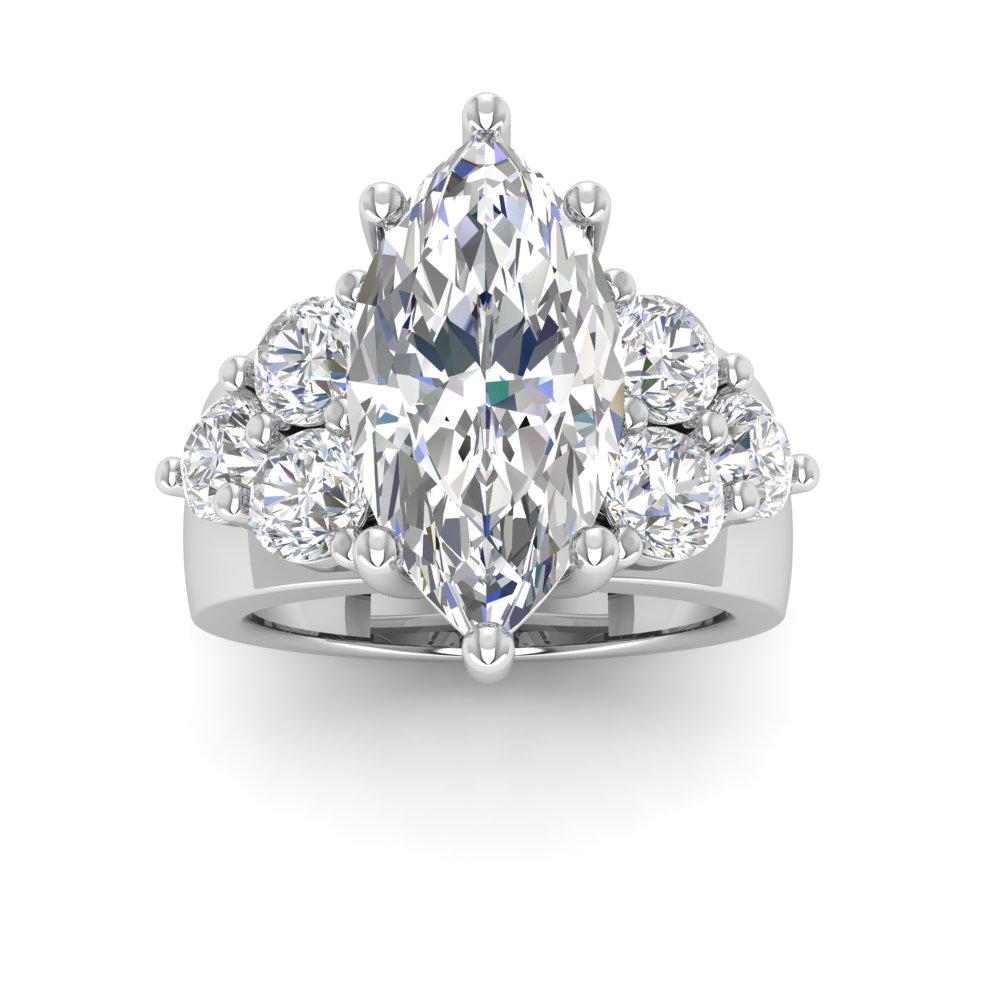 6 Ct Marquise Near Colorless Lab Diamond & 2 Ctw Side Lab Diamond Cluster Statement Engagement Ring