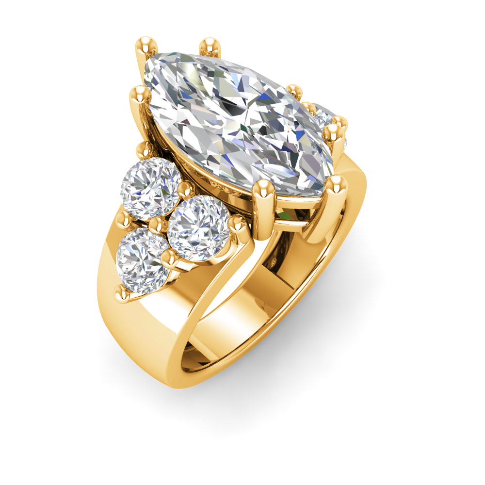 6 Ct Marquise Near Colorless Lab Diamond & 2 Ctw Side Lab Diamond Cluster Statement Engagement Ring