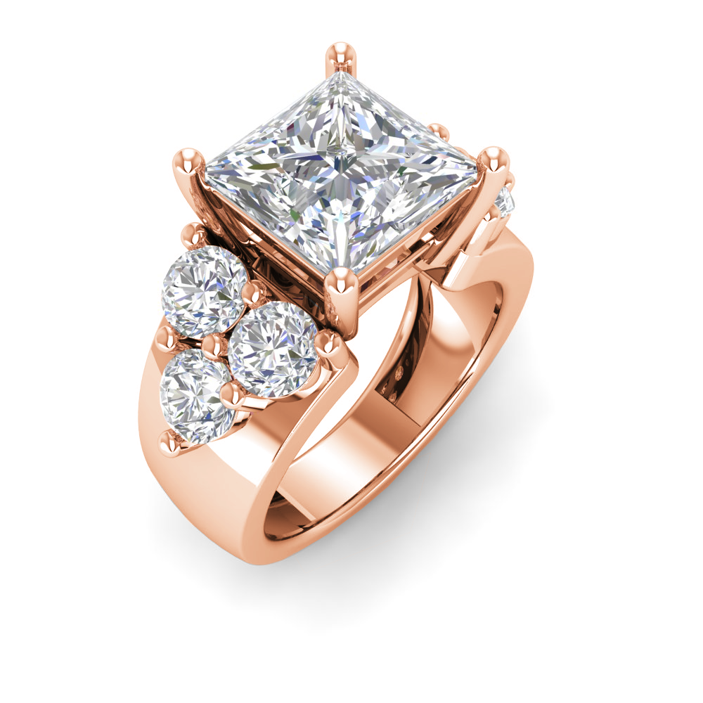 6 Ct Princess Near Colorless Lab Diamond & 2 Ctw Side Lab Diamond Cluster Statement Engagement Ring