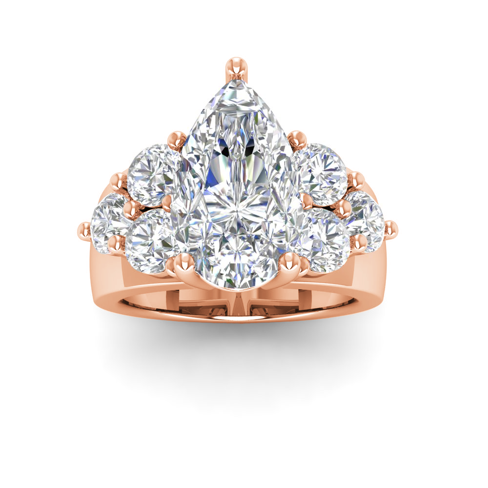 6 Ct Pear Near Colorless Lab Diamond & 2 Ctw Side Lab Diamond Cluster Statement Engagement Ring