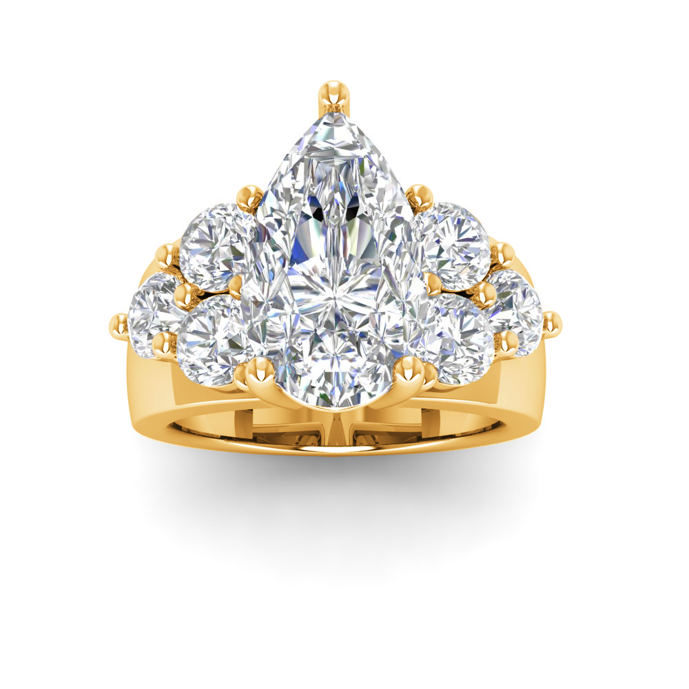 6 Ct Pear Near Colorless Lab Diamond & 2 Ctw Side Lab Diamond Cluster Statement Engagement Ring