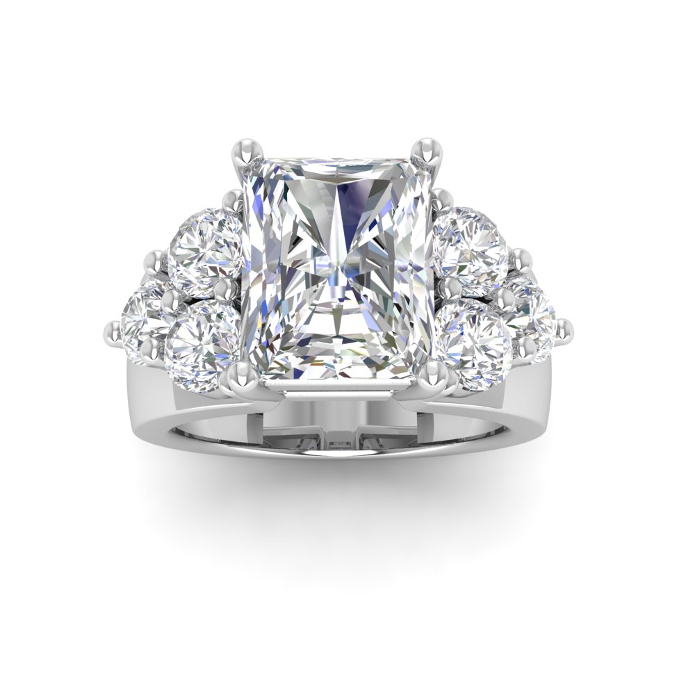 2 Ct Radiant Near Colorless Lab Diamond & 2 Ctw Side Lab Diamond Cluster Statement Engagement Ring