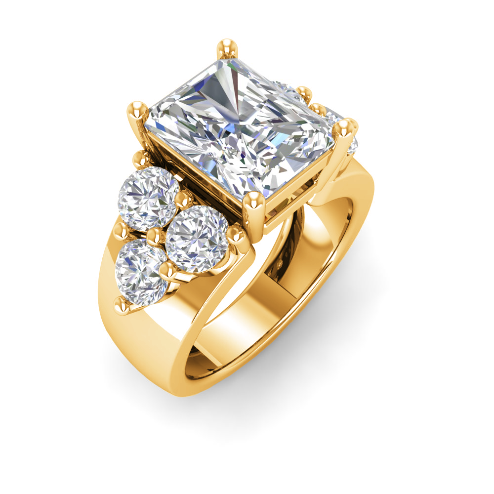 4 Ct Radiant Near Colorless Lab Diamond & 2 Ctw Side Lab Diamond Cluster Statement Engagement Ring