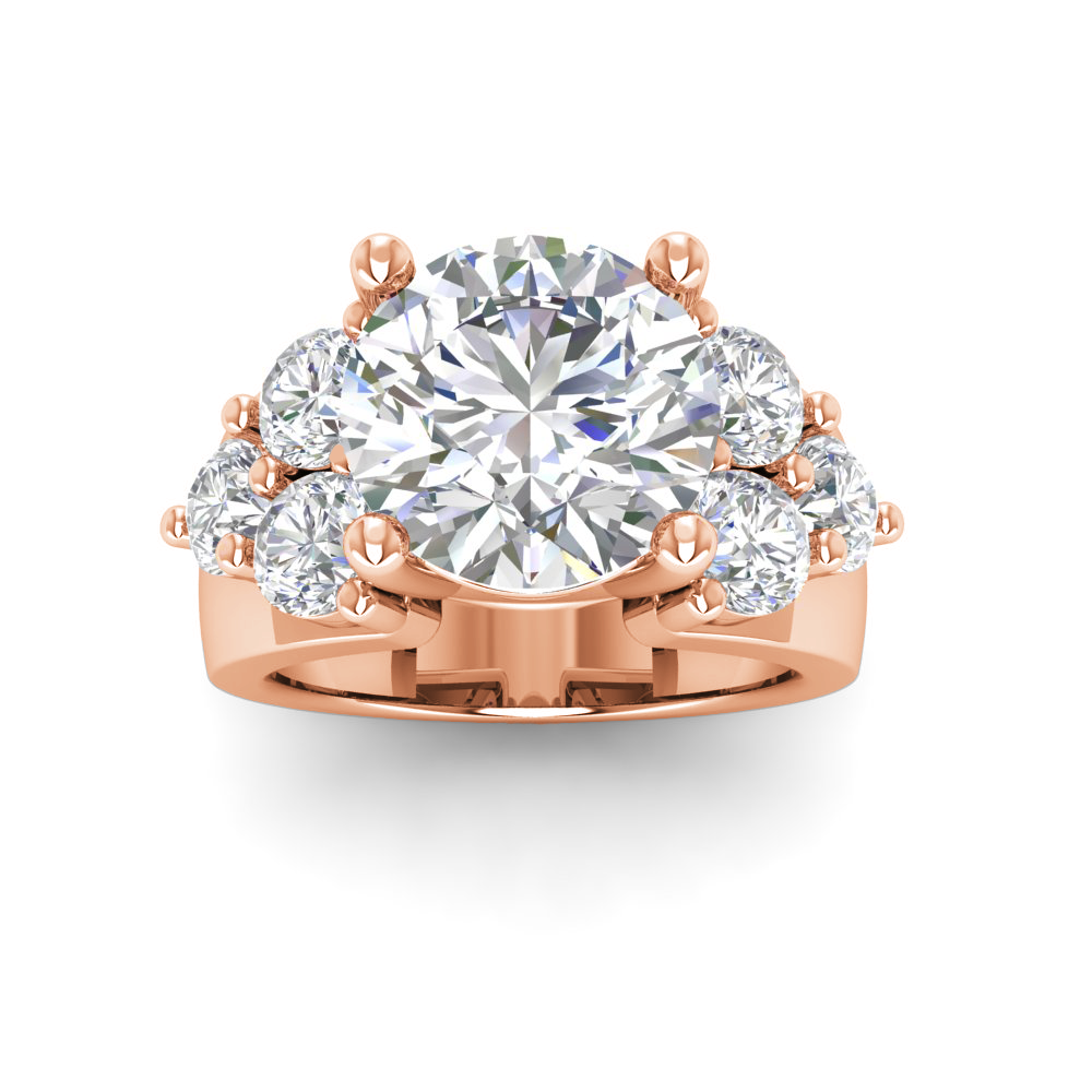 6 Ct Round Near Colorless Lab Diamond & 2 Ctw Side Lab Diamond Cluster Statement Engagement Ring