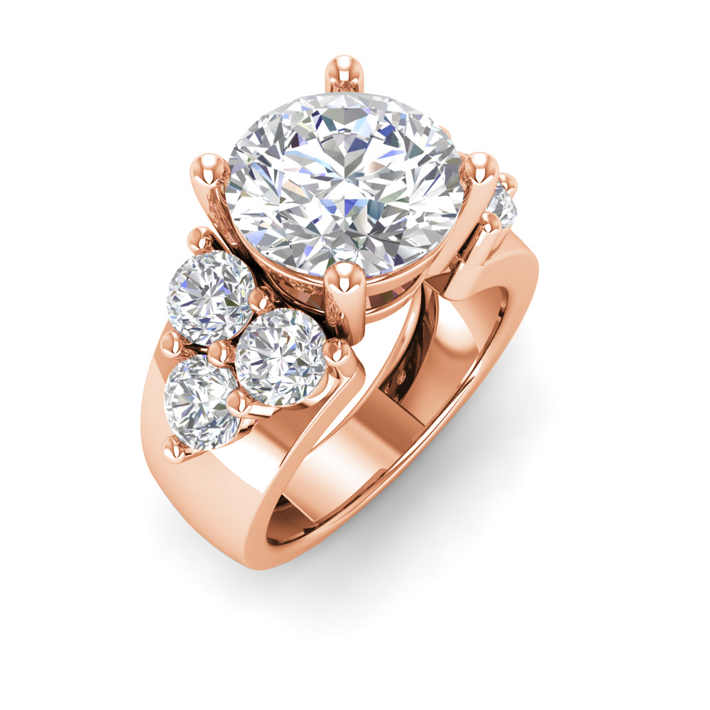 6 Ct Round Near Colorless Lab Diamond & 2 Ctw Side Lab Diamond Cluster Statement Engagement Ring