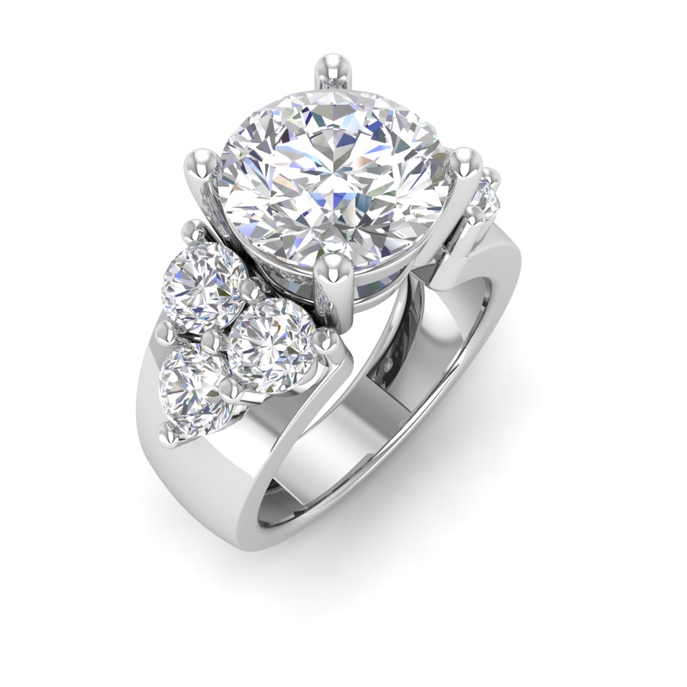 6 Ct Round Near Colorless Lab Diamond & 2 Ctw Side Lab Diamond Cluster Statement Engagement Ring