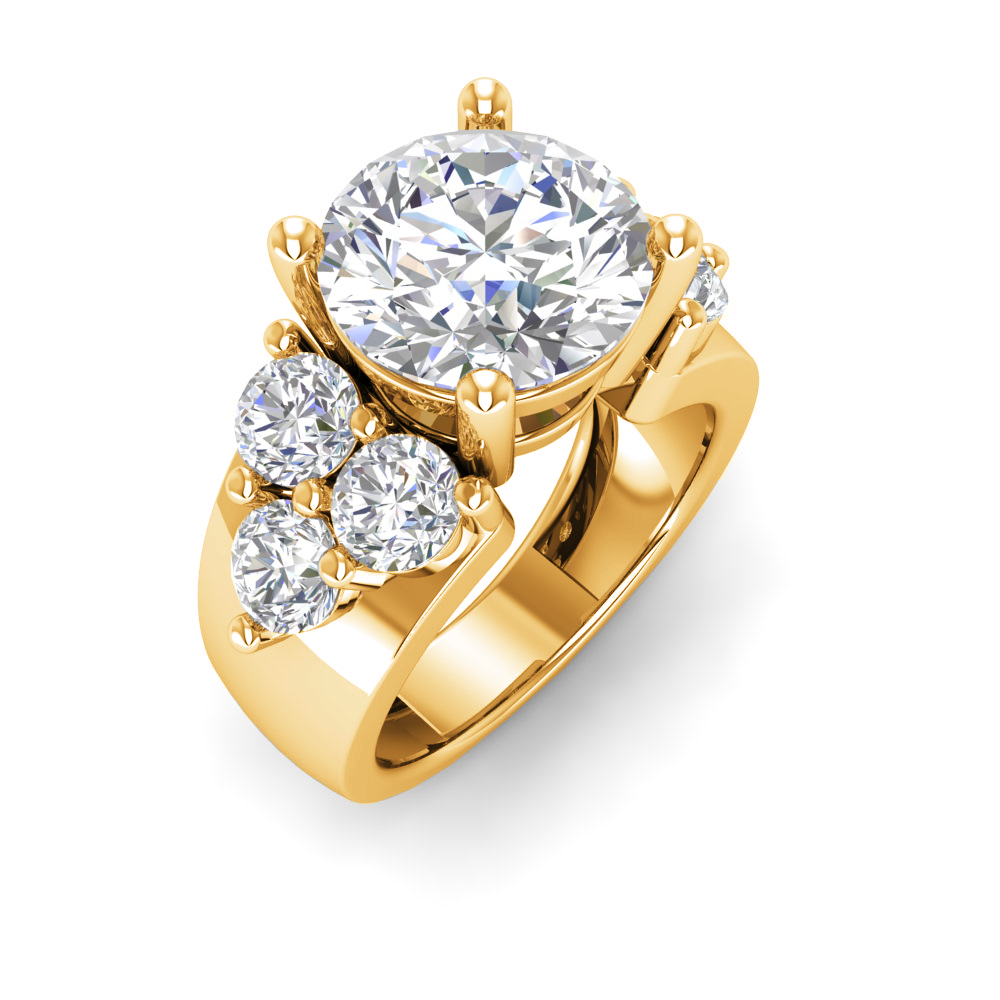 6 Ct Round Near Colorless Lab Diamond & 2 Ctw Side Lab Diamond Cluster Statement Engagement Ring