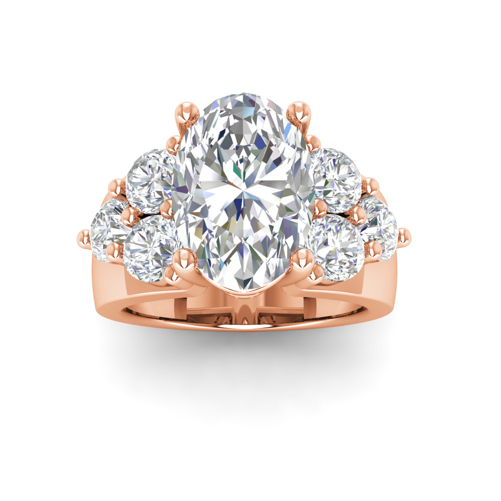 6 Ct Oval Near Colorless Lab Diamond & 2 Ctw Side Lab Diamond Cluster Statement Engagement Ring