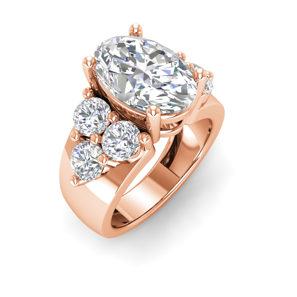 6 Ct Oval Near Colorless Lab Diamond & 2 Ctw Side Lab Diamond Cluster Statement Engagement Ring