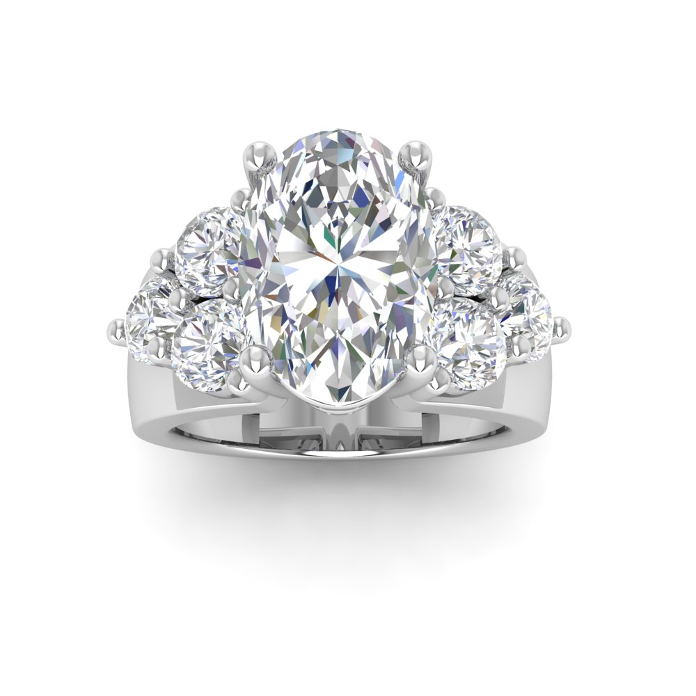 6 Ct Oval Near Colorless Lab Diamond & 2 Ctw Side Lab Diamond Cluster Statement Engagement Ring