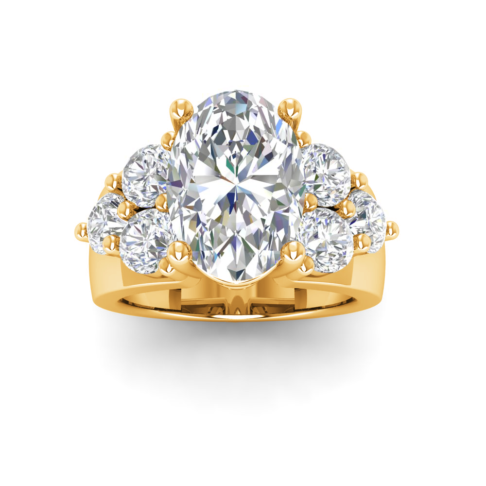 6 Ct Oval Near Colorless Lab Diamond & 2 Ctw Side Lab Diamond Cluster Statement Engagement Ring