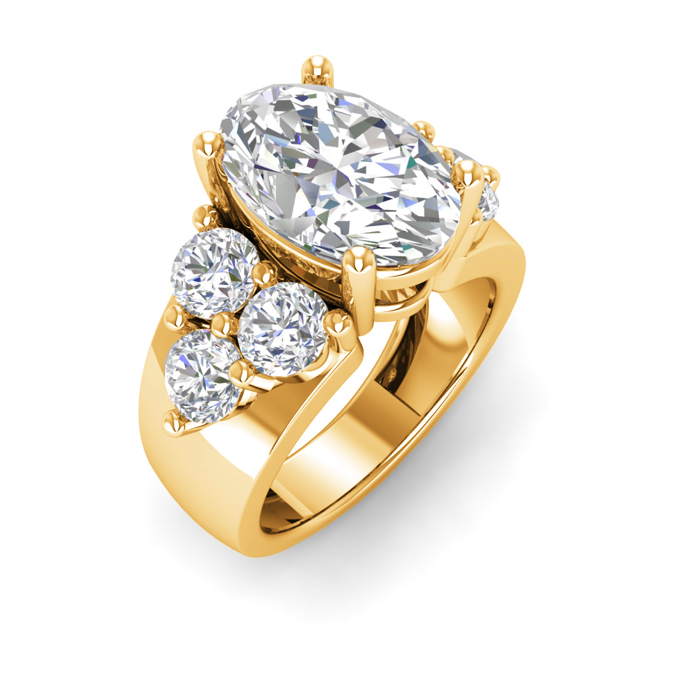 6 Ct Oval Near Colorless Lab Diamond & 2 Ctw Side Lab Diamond Cluster Statement Engagement Ring