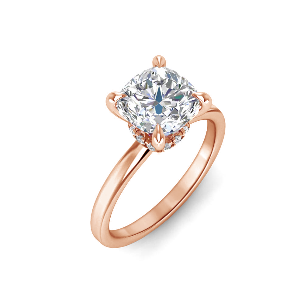 5 Ct Cushion Near Colorless Lab Diamond Secret Halo Solitaire Engagement Ring