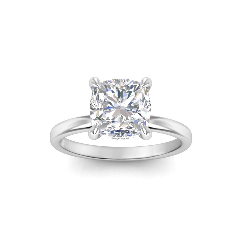 5 Ct Cushion Near Colorless Lab Diamond Secret Halo Solitaire Engagement Ring