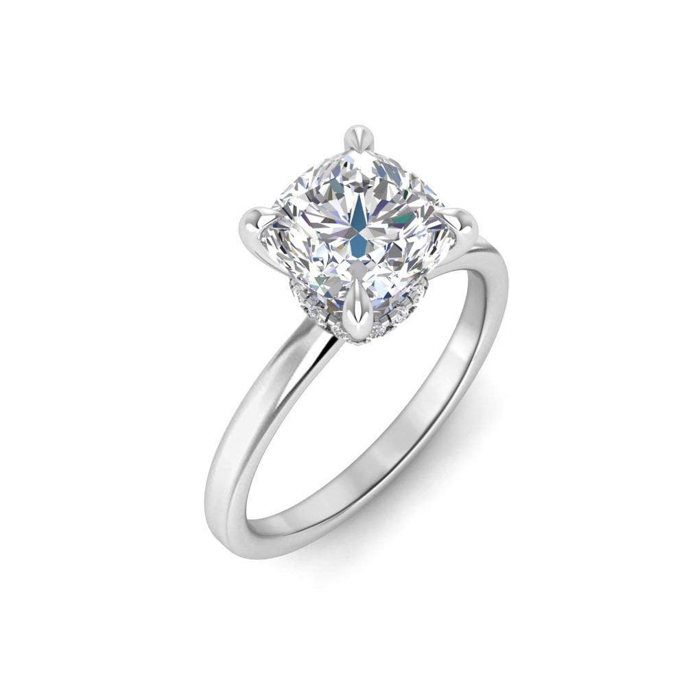 5 Ct Cushion Near Colorless Lab Diamond Secret Halo Solitaire Engagement Ring