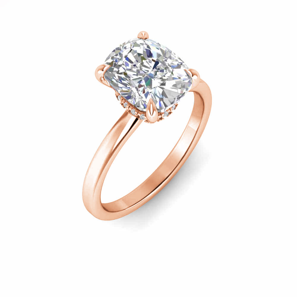 5 Ct Elongated Cushion Near Colorless Lab Diamond Secret Halo Solitaire Engagement Ring