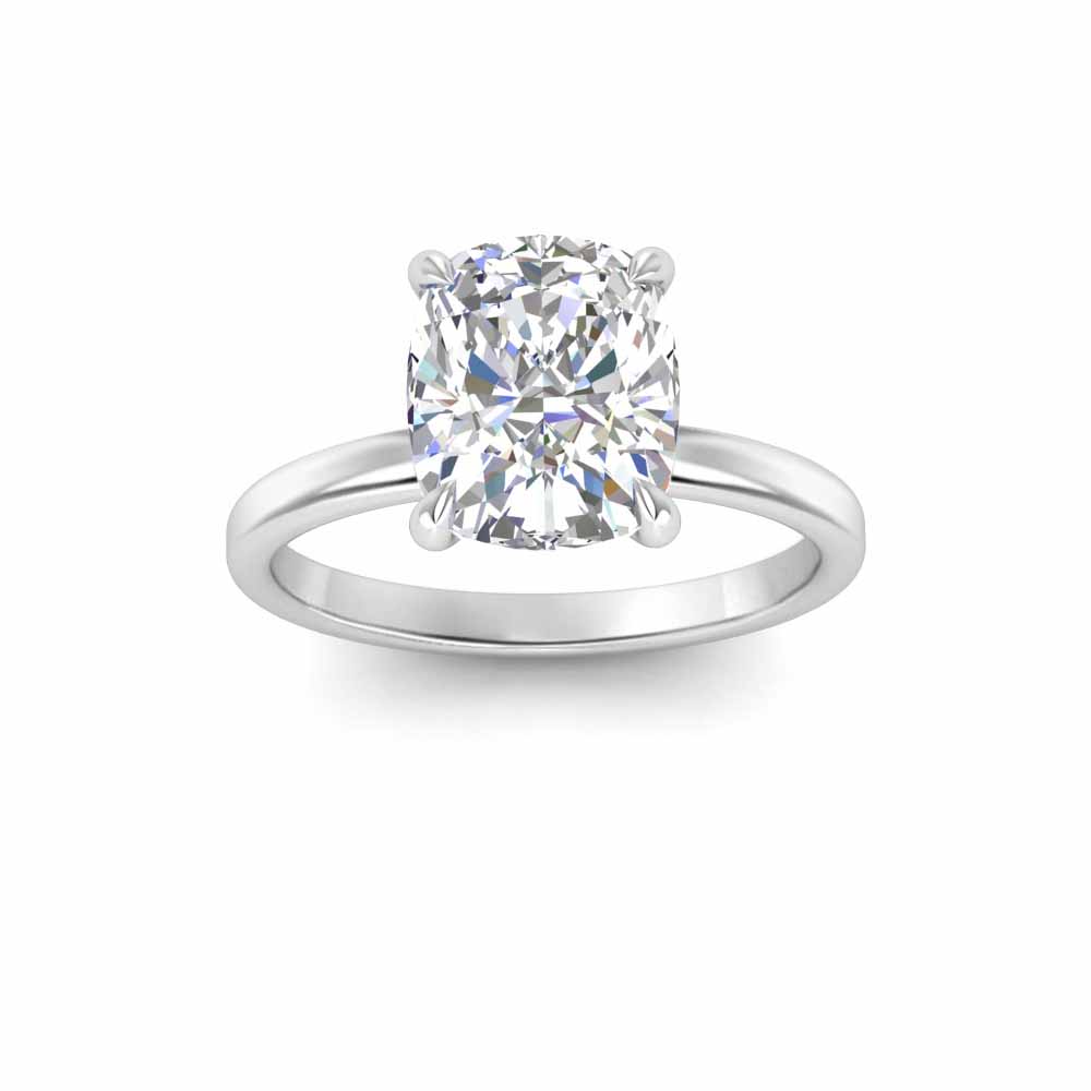 5 Ct Elongated Cushion Near Colorless Lab Diamond Secret Halo Solitaire Engagement Ring