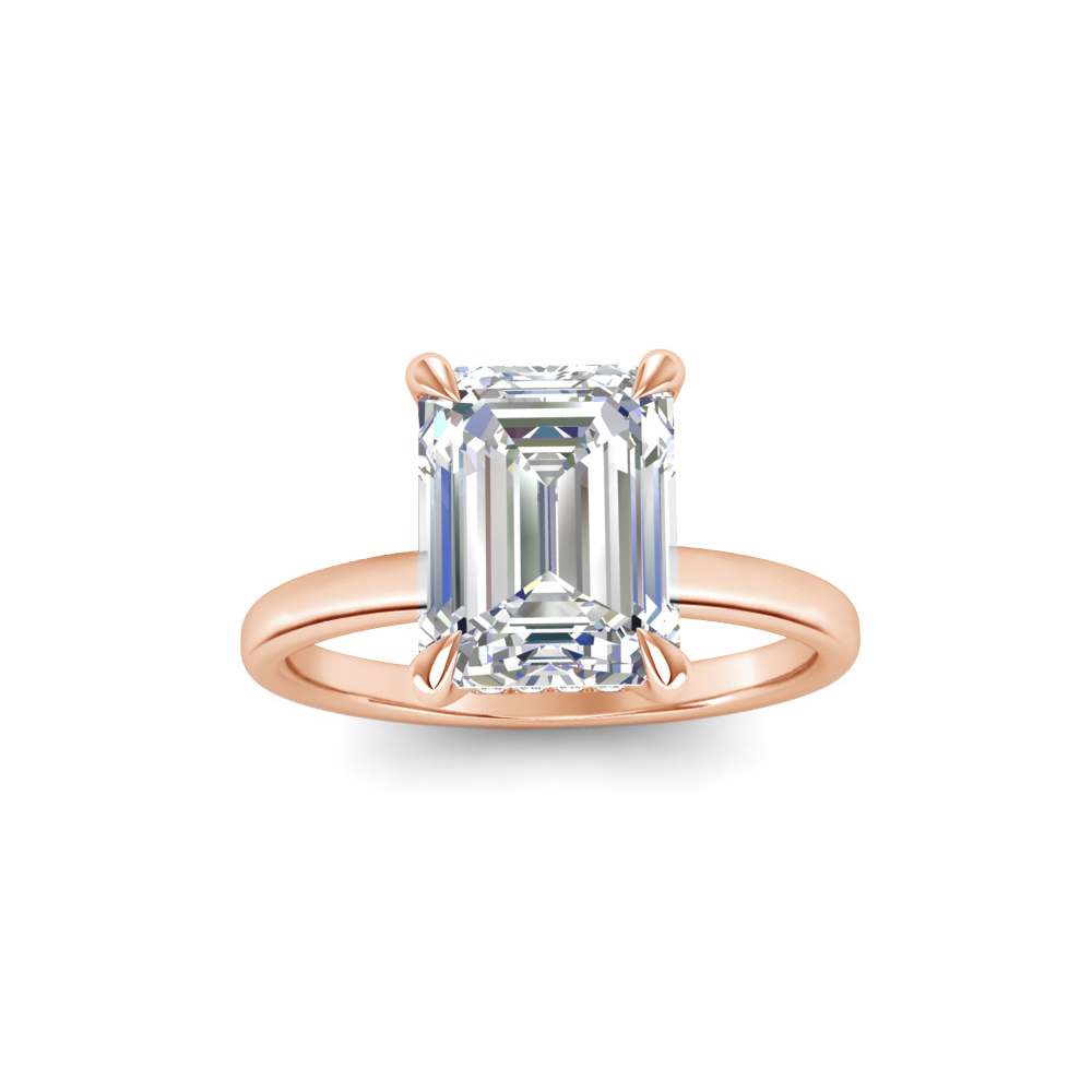 5 Ct Emerald Near Colorless Lab Diamond Secret Halo Solitaire Engagement Ring