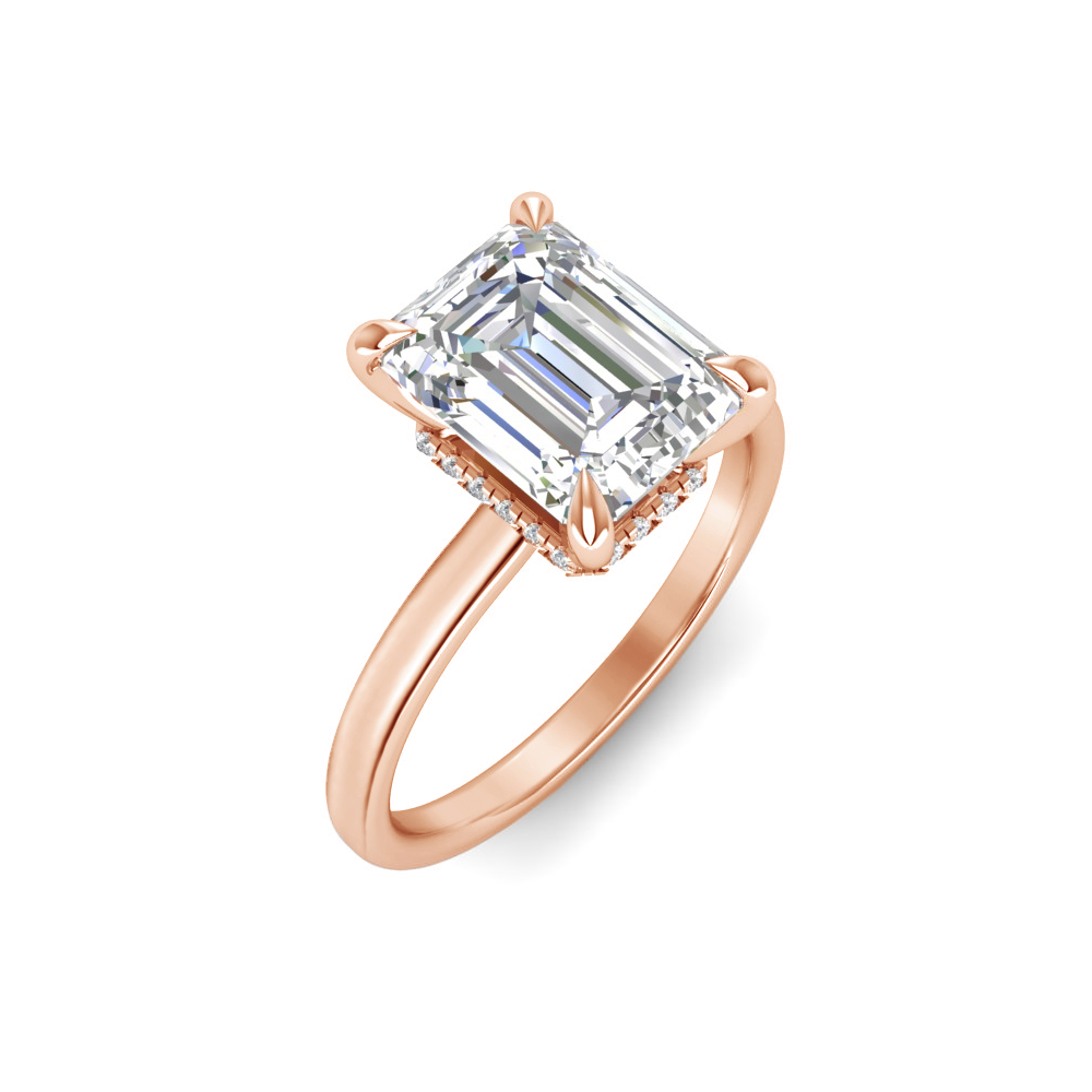 5 Ct Emerald Near Colorless Lab Diamond Secret Halo Solitaire Engagement Ring