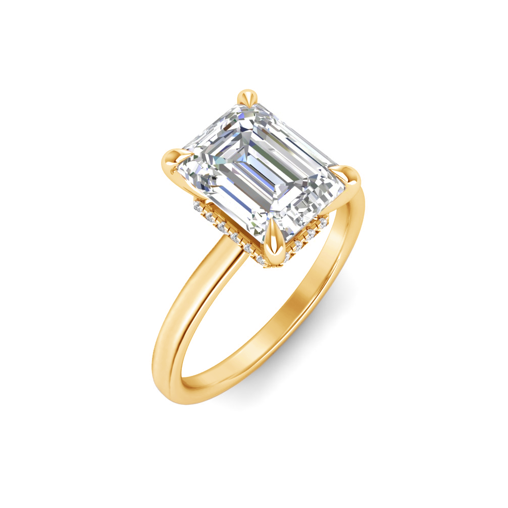 5 Ct Emerald Near Colorless Lab Diamond Secret Halo Solitaire Engagement Ring