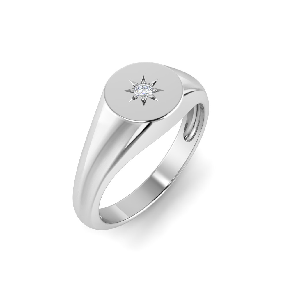 Near Colorless Lab Diamond Sunburst Signet Ring