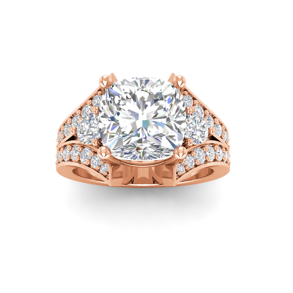 2 Ct Cushion Near Colorless Lab Diamond & 1 Ctw Wide Split Shank Engagement Ring