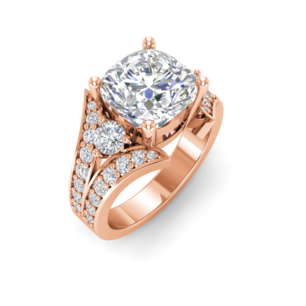 2 Ct Cushion Near Colorless Lab Diamond & 1 Ctw Wide Split Shank Engagement Ring