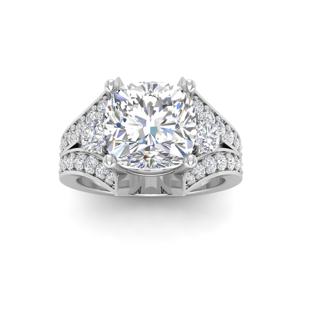 2 Ct Cushion Near Colorless Lab Diamond & 1 Ctw Wide Split Shank Engagement Ring