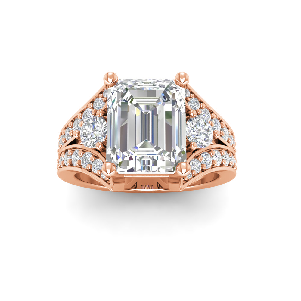 2 Ct Emerald Near Colorless Lab Diamond & 1 Ctw Wide Split Shank Engagement Ring