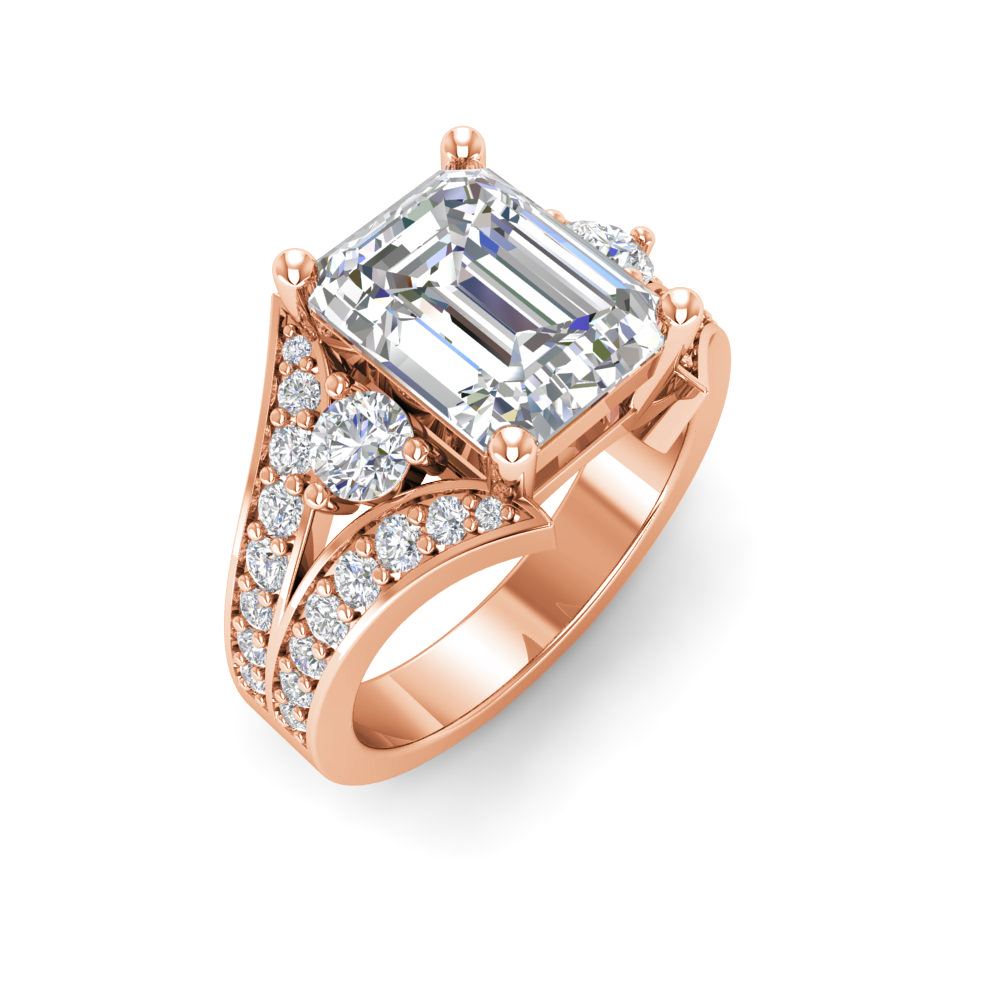 2 Ct Emerald Near Colorless Lab Diamond & 1 Ctw Wide Split Shank Engagement Ring