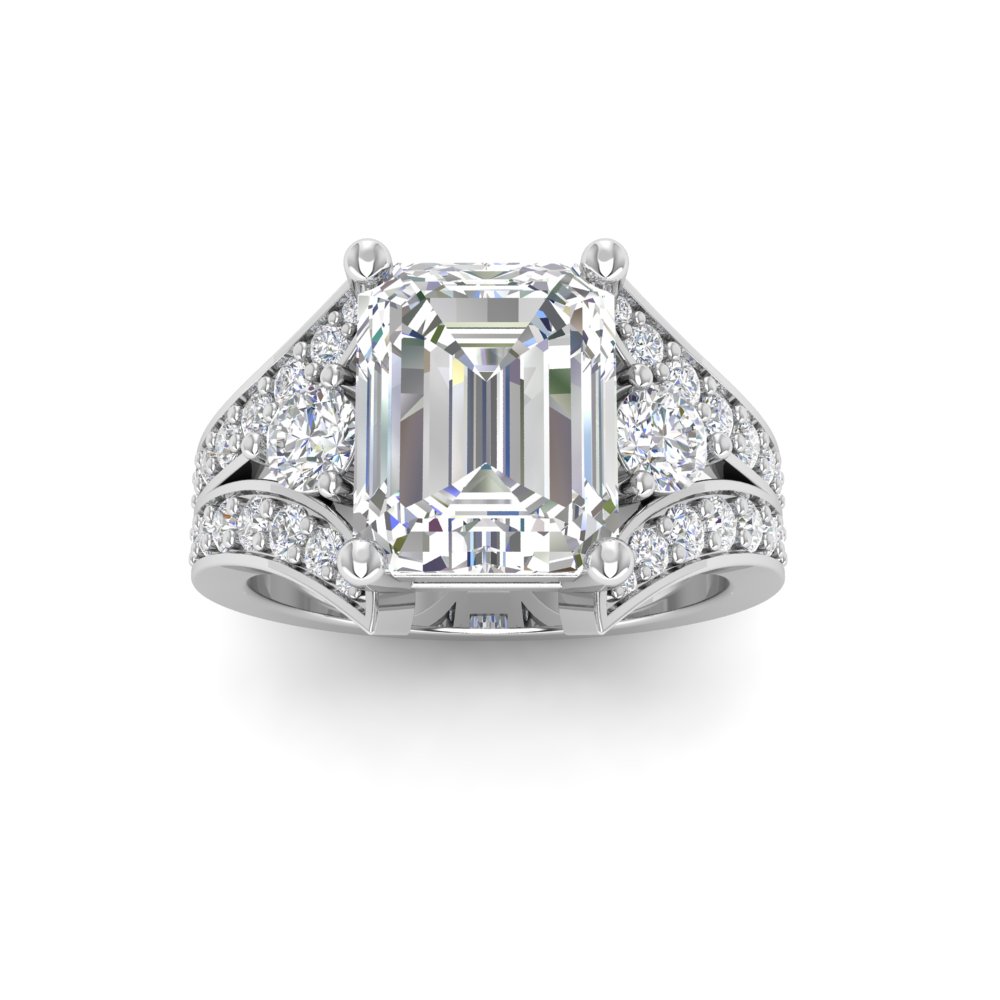2 Ct Emerald Near Colorless Lab Diamond & 1 Ctw Wide Split Shank Engagement Ring