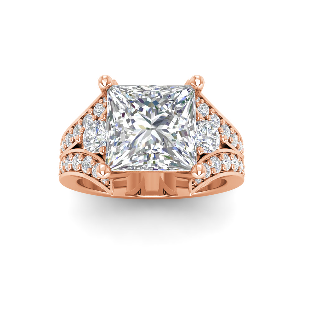 2 Ct Princess Near Colorless Lab Diamond & 1 Ctw Wide Split Shank Engagement Ring