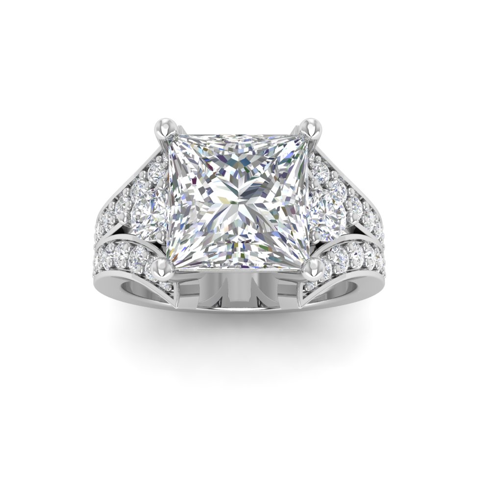 2 Ct Princess Near Colorless Lab Diamond & 1 Ctw Wide Split Shank Engagement Ring