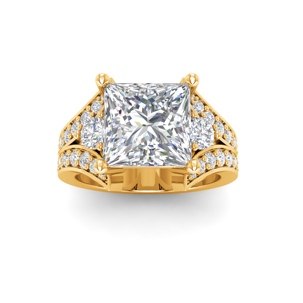 2 Ct Princess Near Colorless Lab Diamond & 1 Ctw Wide Split Shank Engagement Ring