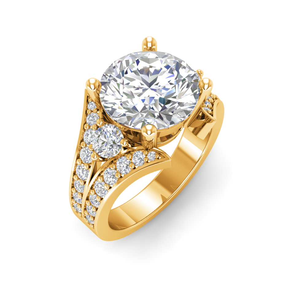 2 Ct Round Near Colorless Lab Diamond & 1 Ctw Wide Split Shank Engagement Ring