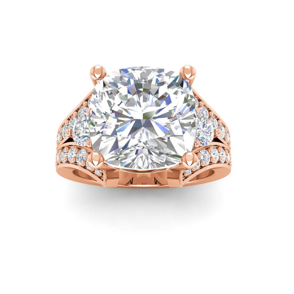 5 Ct Cushion Near Colorless Lab Diamond & 1 Ctw Wide Split Shank Engagement Ring