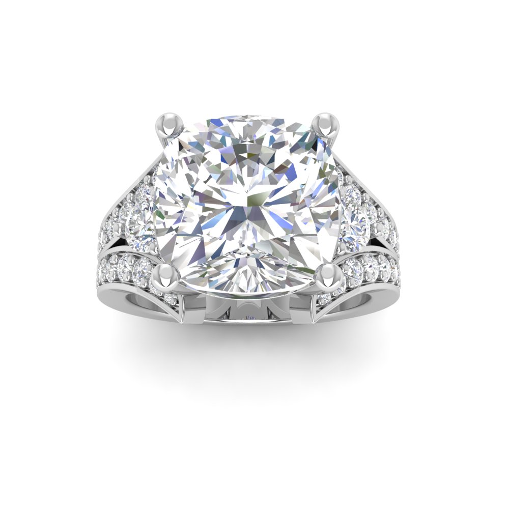 6 Ct Cushion Near Colorless Lab Diamond & 1 Ctw Wide Split Shank Engagement Ring