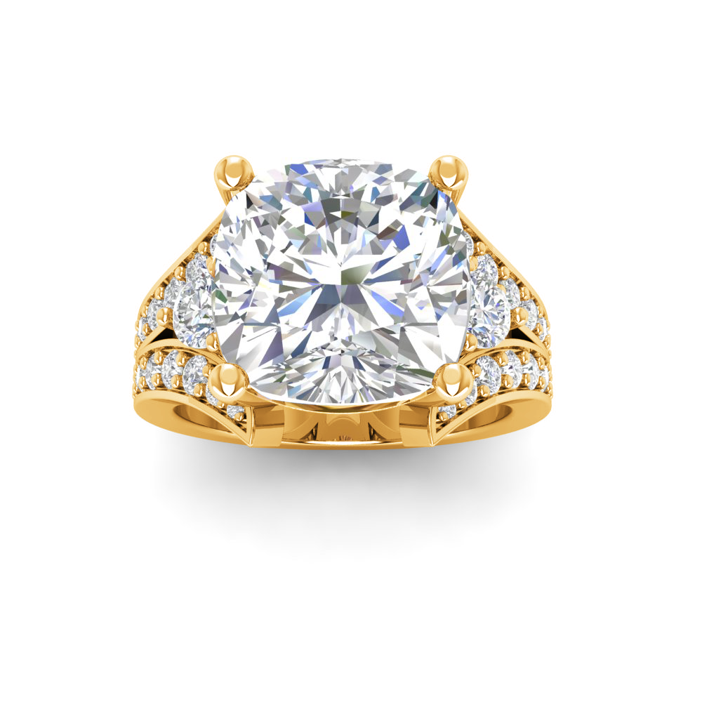6 Ct Cushion Near Colorless Lab Diamond & 1 Ctw Wide Split Shank Engagement Ring