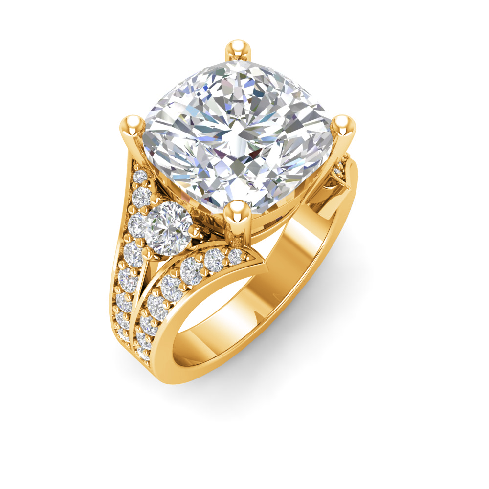 6 Ct Cushion Near Colorless Lab Diamond & 1 Ctw Wide Split Shank Engagement Ring