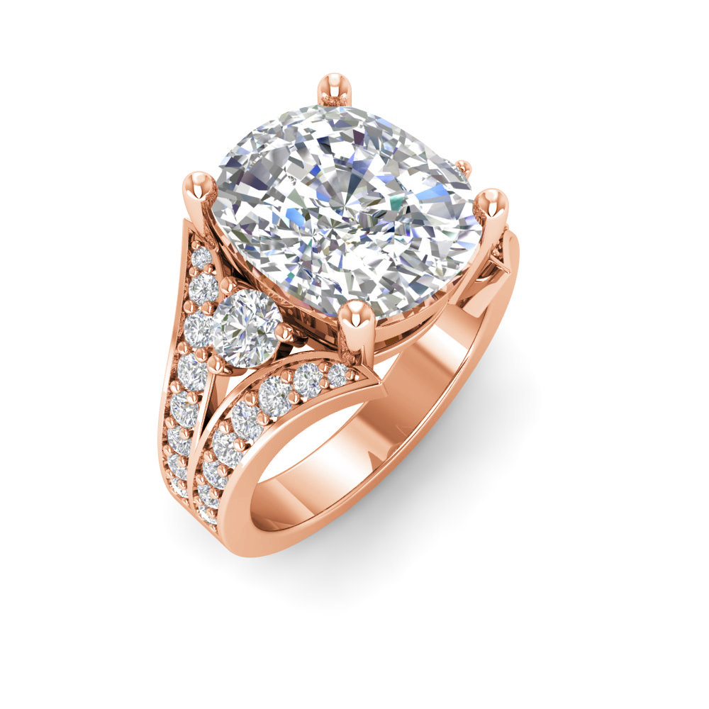 5 Ct Elongated Cushion Near Colorless Lab Diamond & 1 Ctw Wide Split Shank Engagement Ring