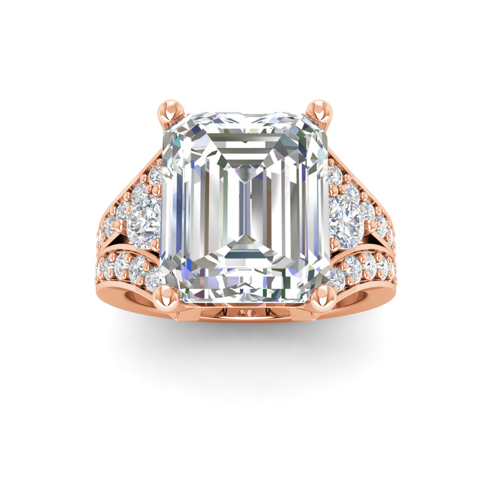 5 Ct Emerald Near Colorless Lab Diamond & 1 Ctw Wide Split Shank Engagement Ring