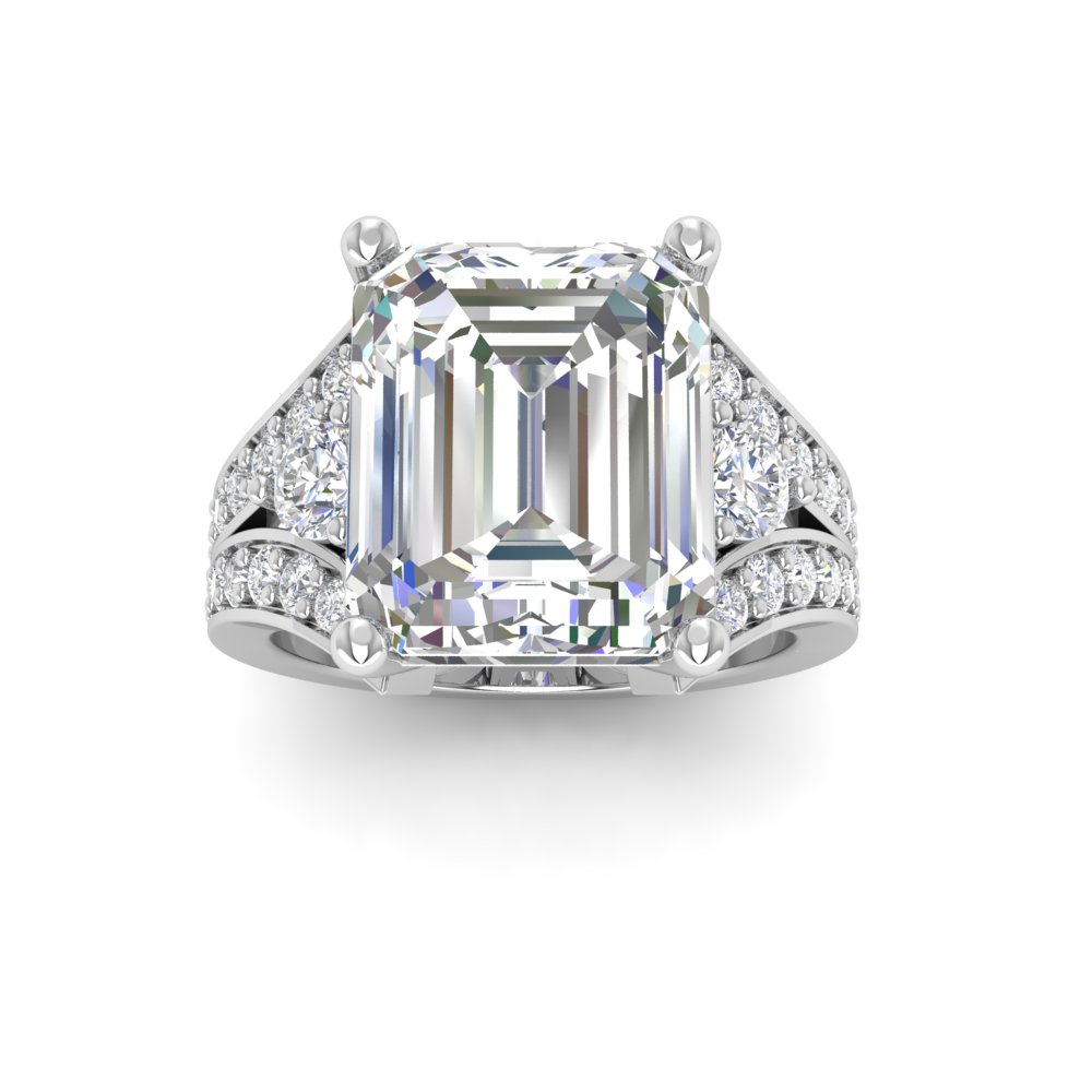 5 Ct Emerald Near Colorless Lab Diamond & 1 Ctw Wide Split Shank Engagement Ring