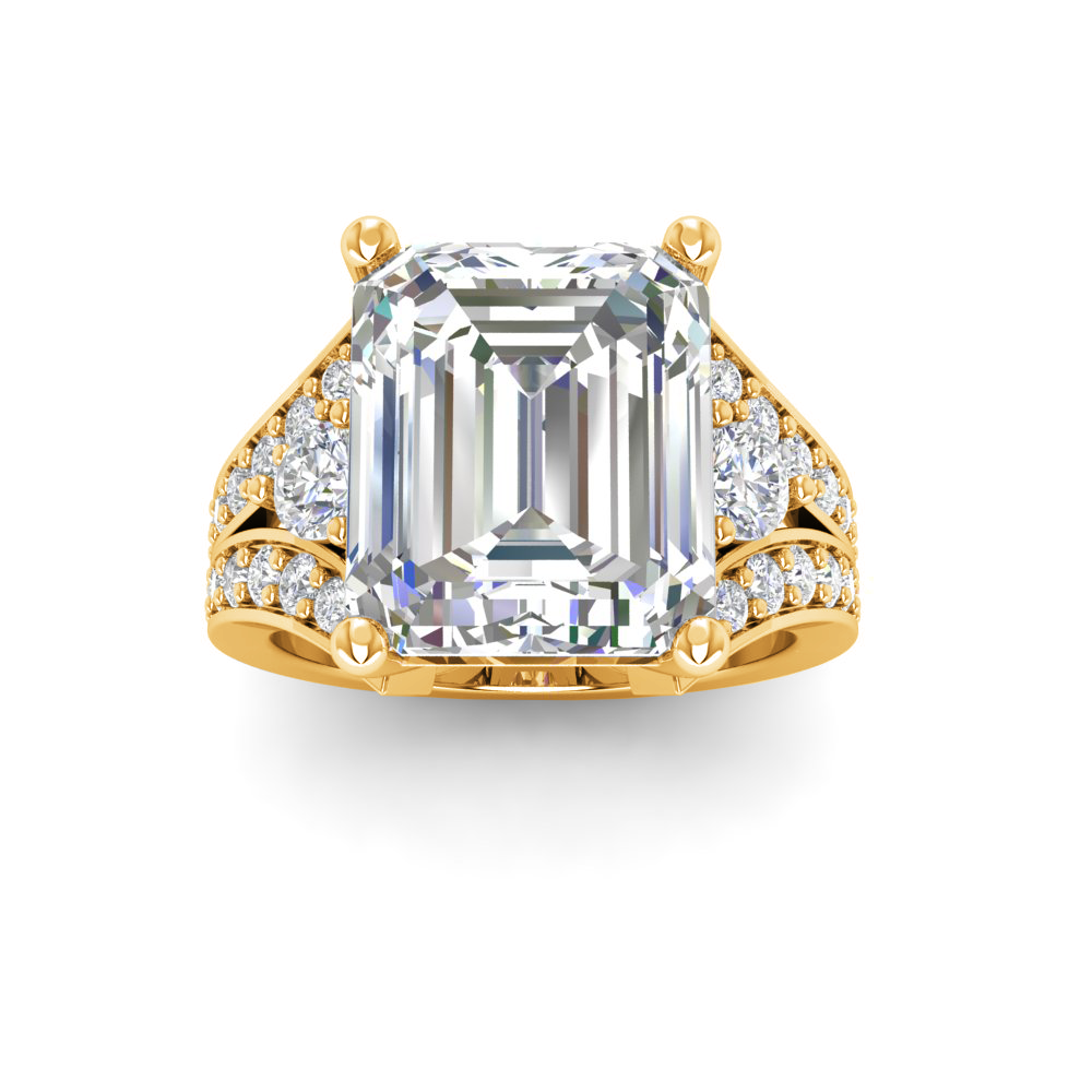 6 Ct Emerald Near Colorless Lab Diamond & 1 Ctw Wide Split Shank Engagement Ring