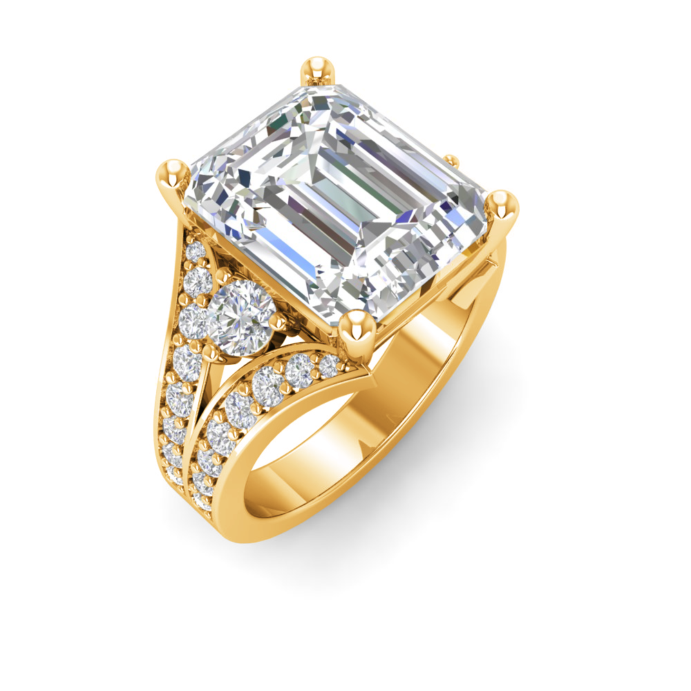 6 Ct Emerald Near Colorless Lab Diamond & 1 Ctw Wide Split Shank Engagement Ring