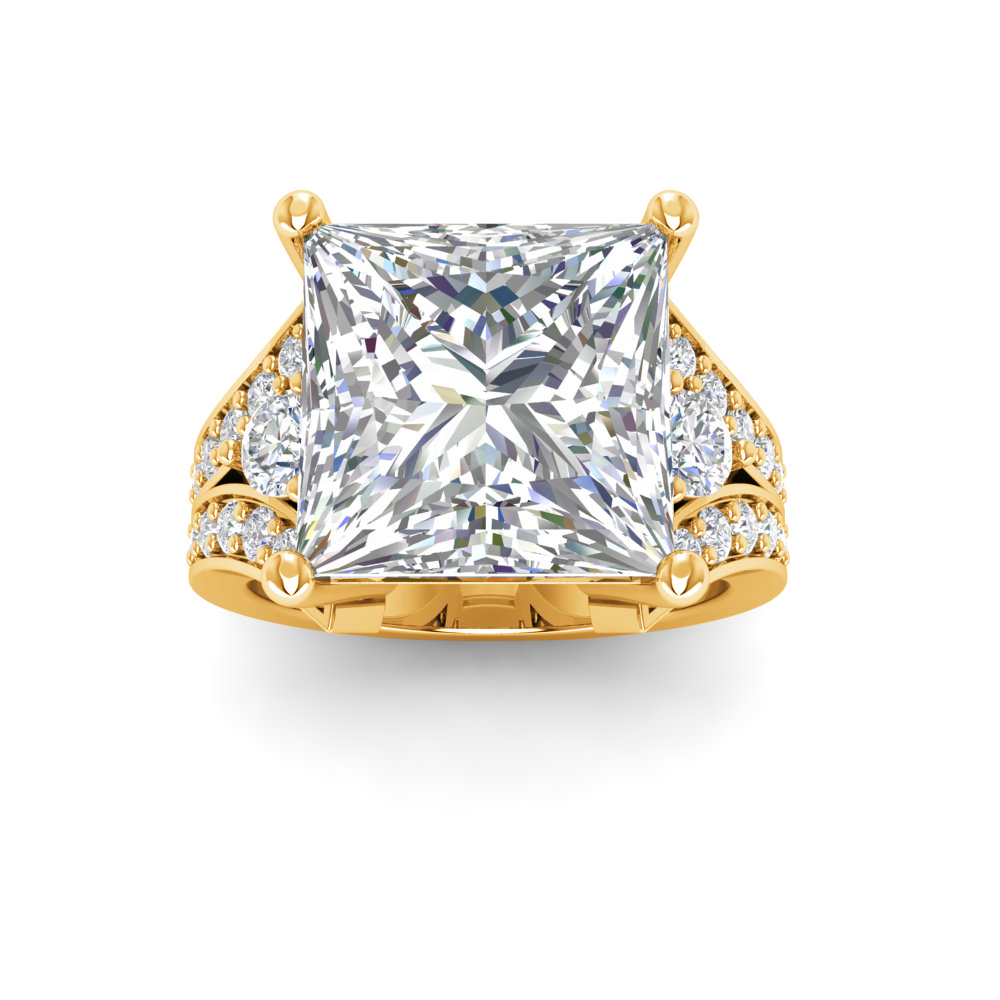 5 Ct Princess Near Colorless Lab Diamond & 1 Ctw Wide Split Shank Engagement Ring