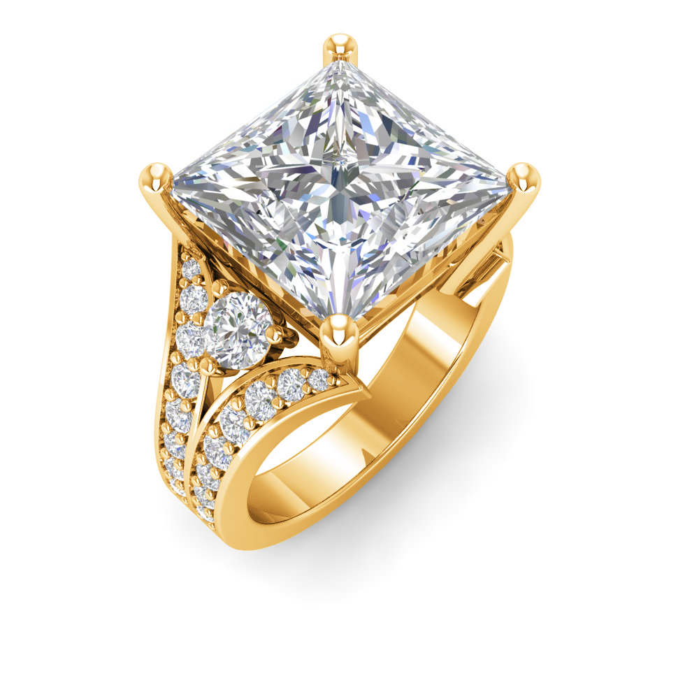 5 Ct Princess Near Colorless Lab Diamond & 1 Ctw Wide Split Shank Engagement Ring