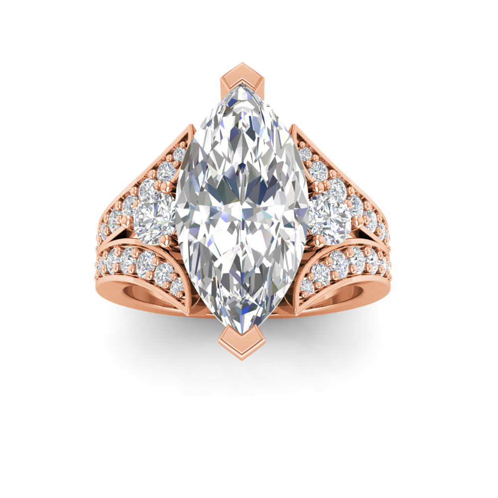 2 Ct Marquise Near Colorless Lab Diamond & 1 Ctw Wide Split Shank Engagement Ring