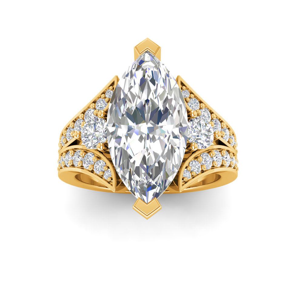 2 Ct Marquise Near Colorless Lab Diamond & 1 Ctw Wide Split Shank Engagement Ring