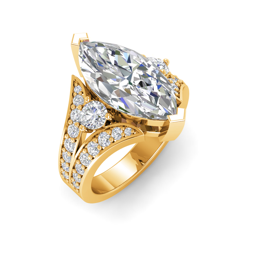 2 Ct Marquise Near Colorless Lab Diamond & 1 Ctw Wide Split Shank Engagement Ring